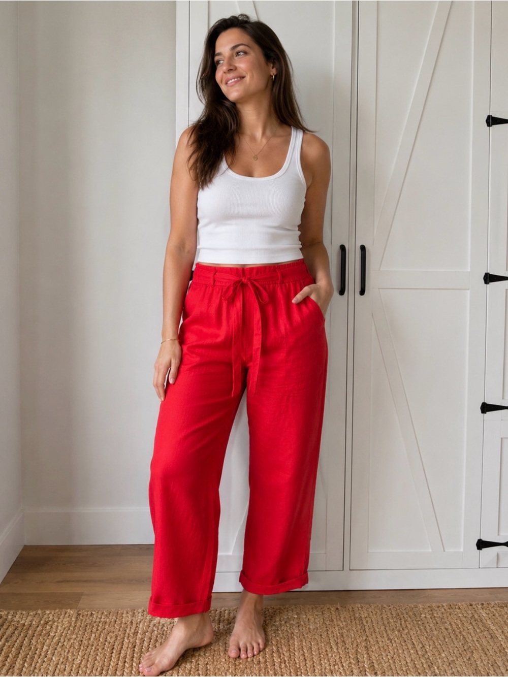 Orange Wide-Leg Tie-Waist Pants